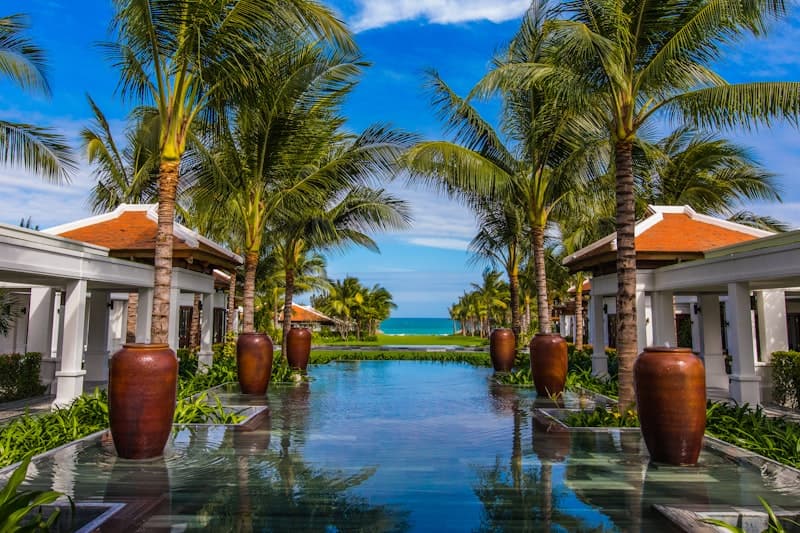 Mountain resort terrace with lush green valley view near Chiang Mai